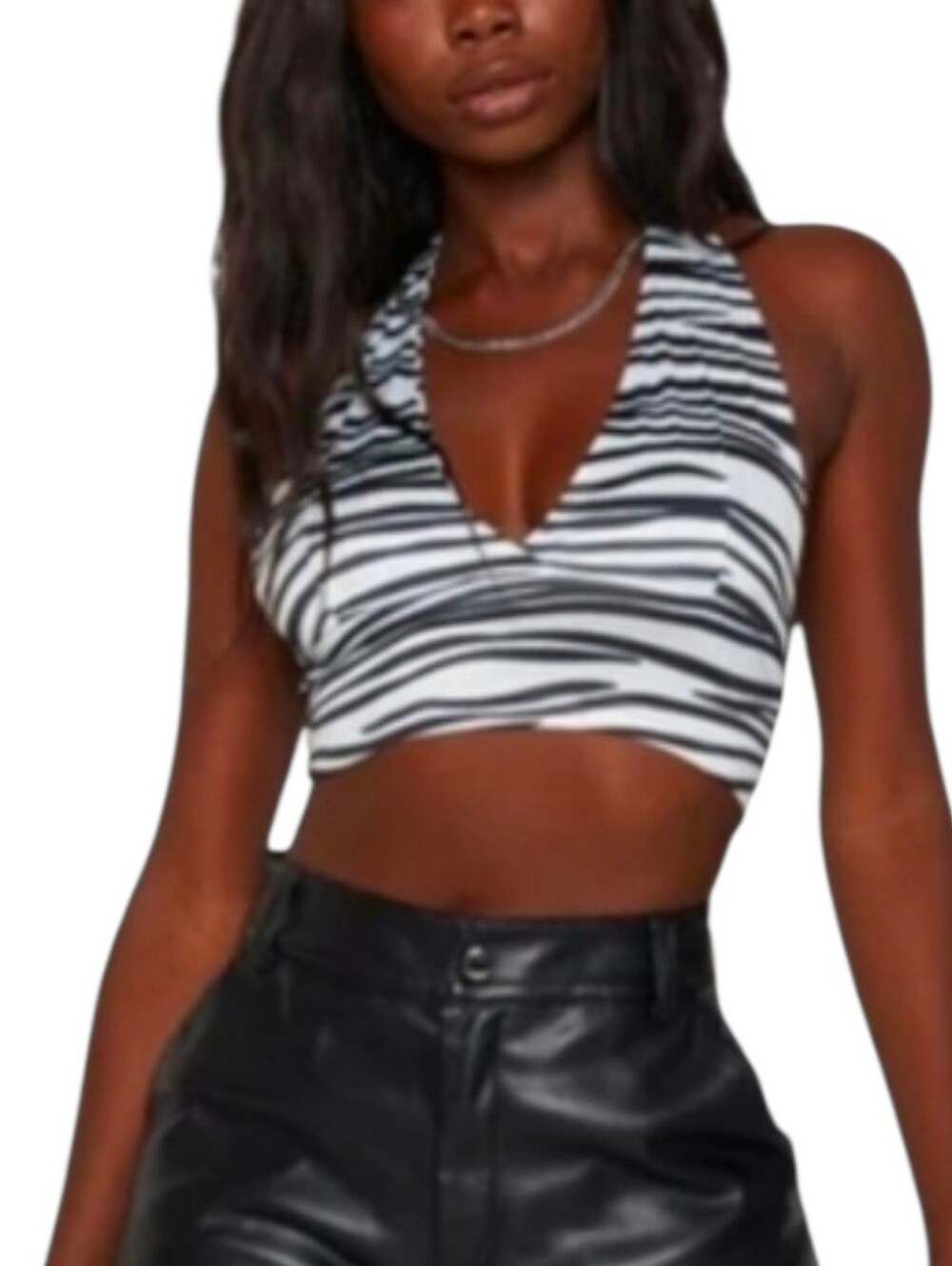 Princess Polly Sahara Zebra Halter Crop Top Sz 8 Y2K Open Back Going Out Party